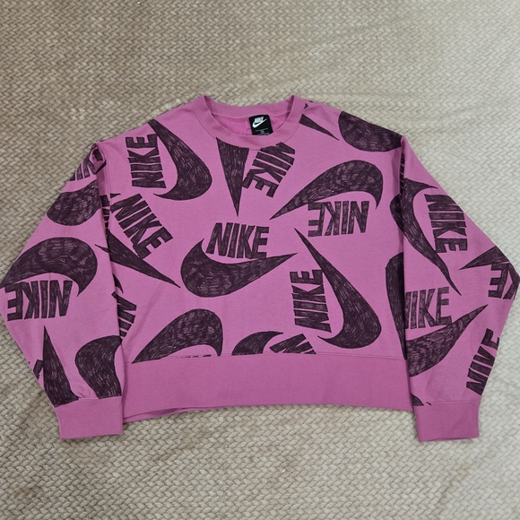 Nike Women's Plus Size Crop Sweater Fleece Feel Lining Size 2XL Logo Pink - Picture 3 of 9